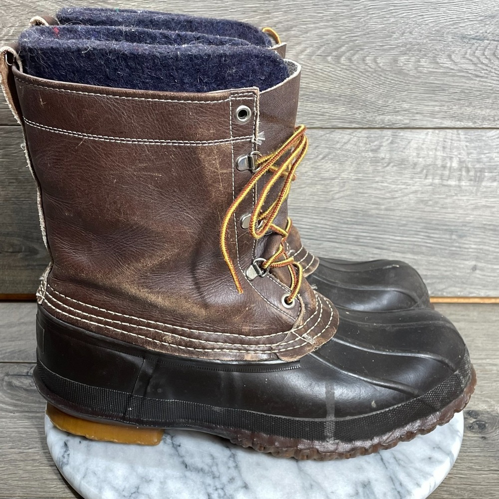 VTG LL Bean Boots Mens 9 Brown Leather Duck Rubber Outdoors Hiking Rain‎ Lined